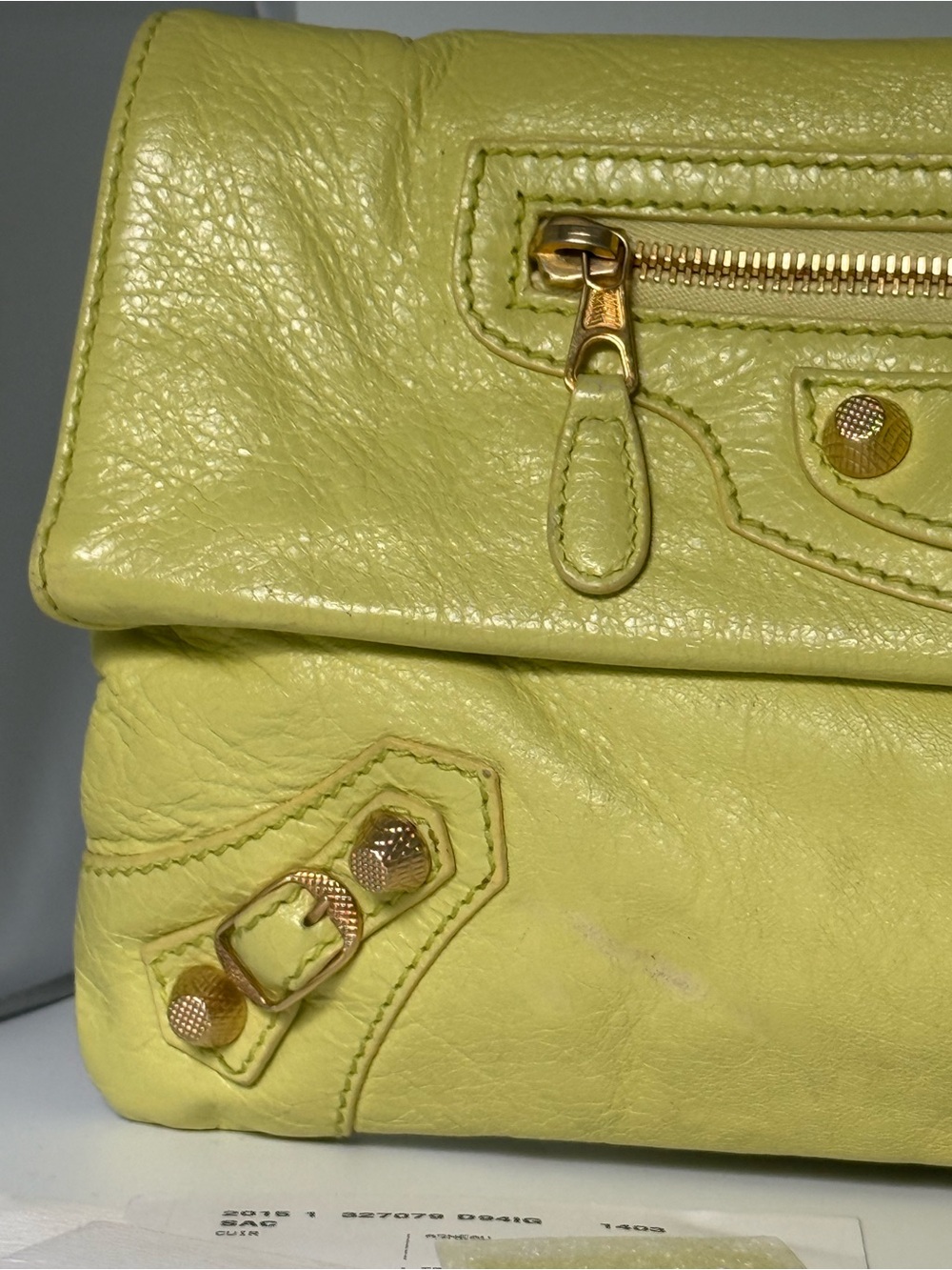 Balenciaga Giant 12 Gold Envelope Clutch Jaune Citron Yellow Leather - Picture 7 of 12